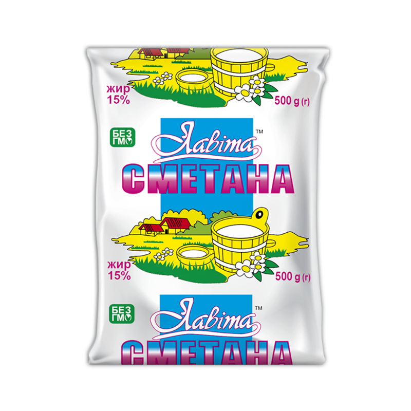 Сметана ЛАВІТА 15%, 500г, плівка поліетиленова